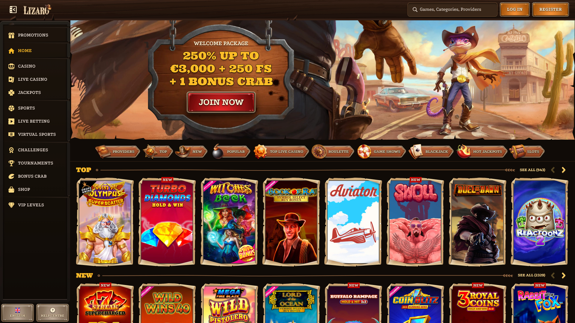 Lizaro Casino Homepage
