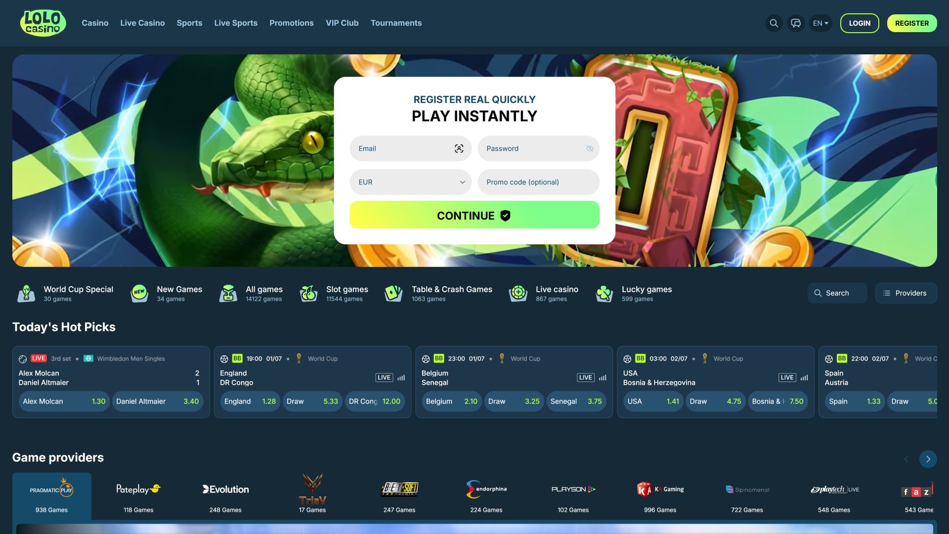 Lolo Casino Desktop Homepage