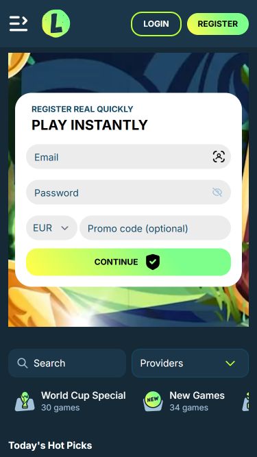 Lolo Casino Mobile Homepage