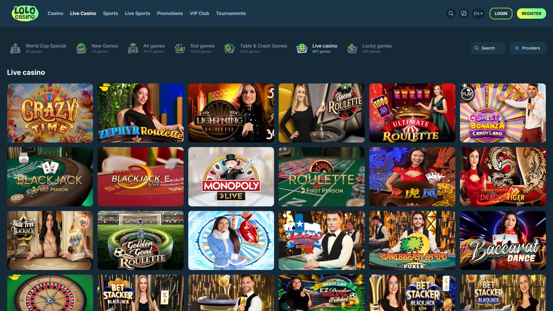 Lolo Casino Desktop Live Dealer