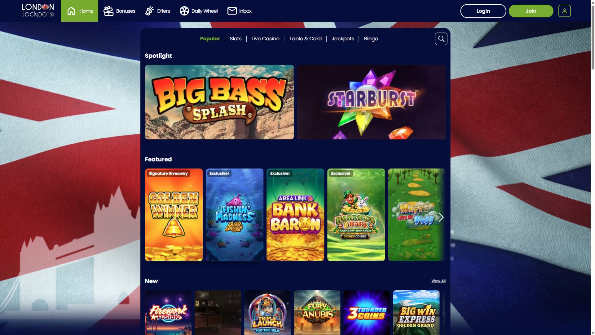 London Jackpots Casino Desktop Games