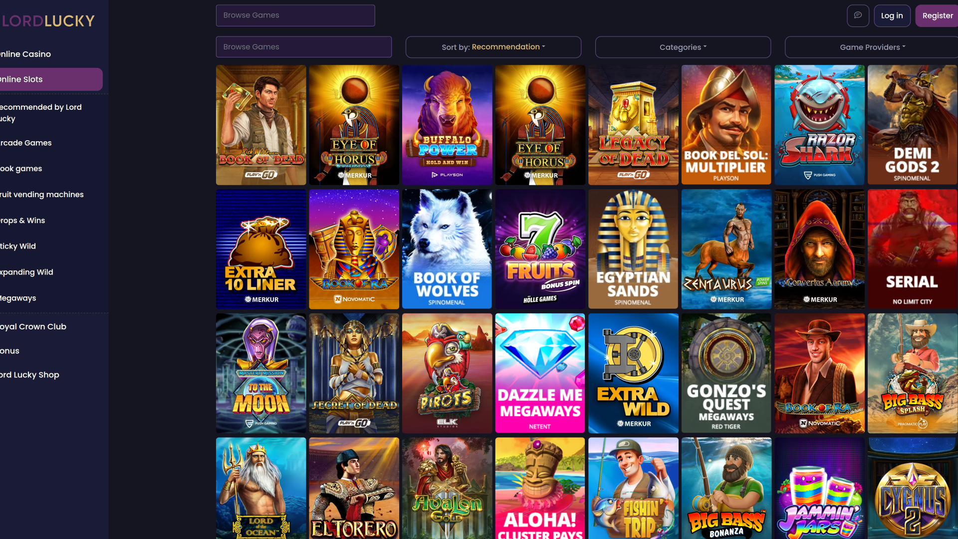 Lord Lucky Casino Desktop-Spiele