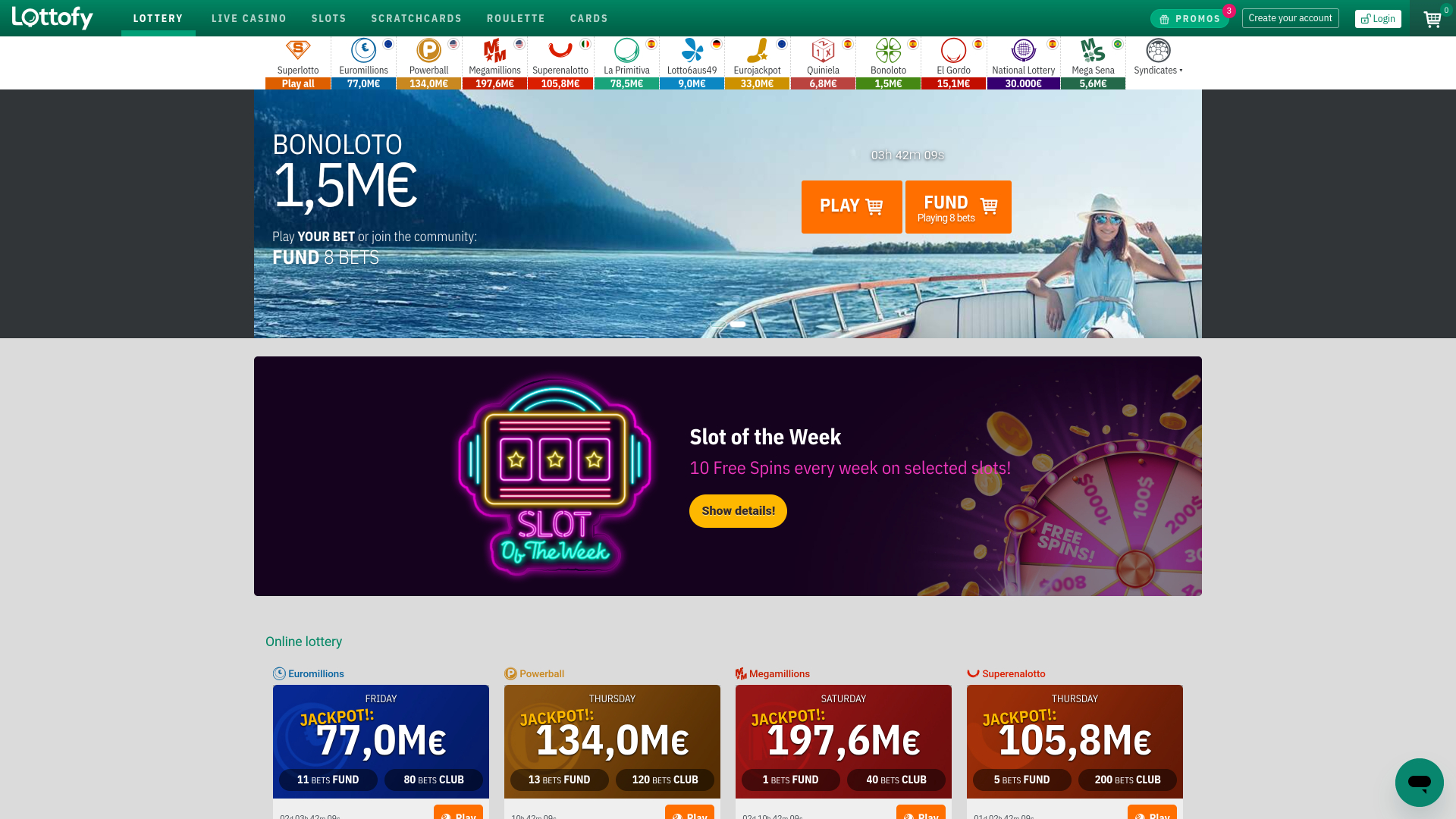 Lottofy Casino Desktop Homepage
