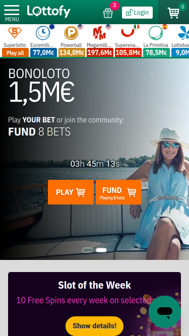 Lottofy Casino Mobile Homepage
