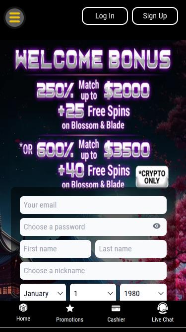 Lotus Asia Casino Mobile Homepage