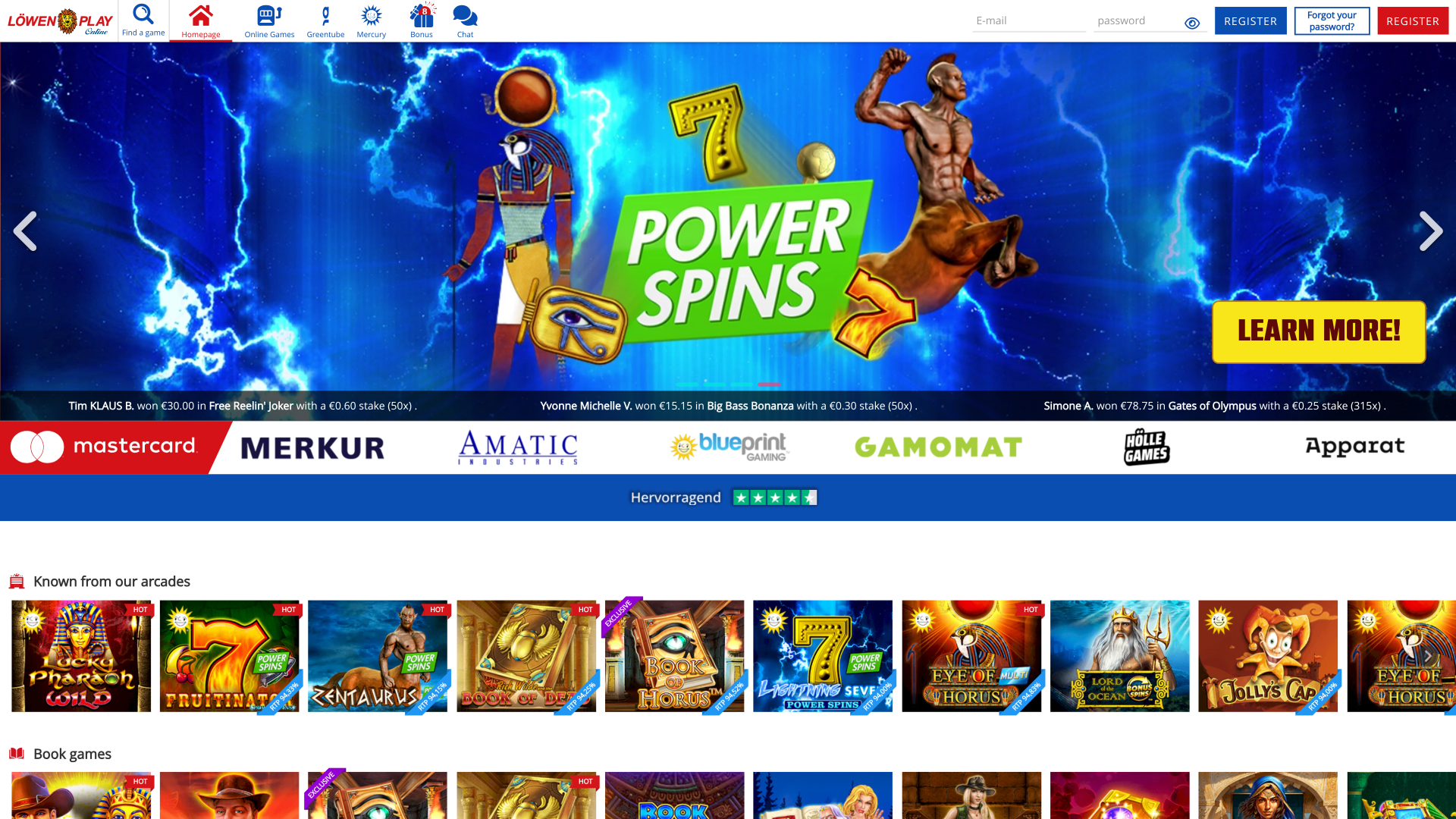 Lowen Play Desktop-Startseite