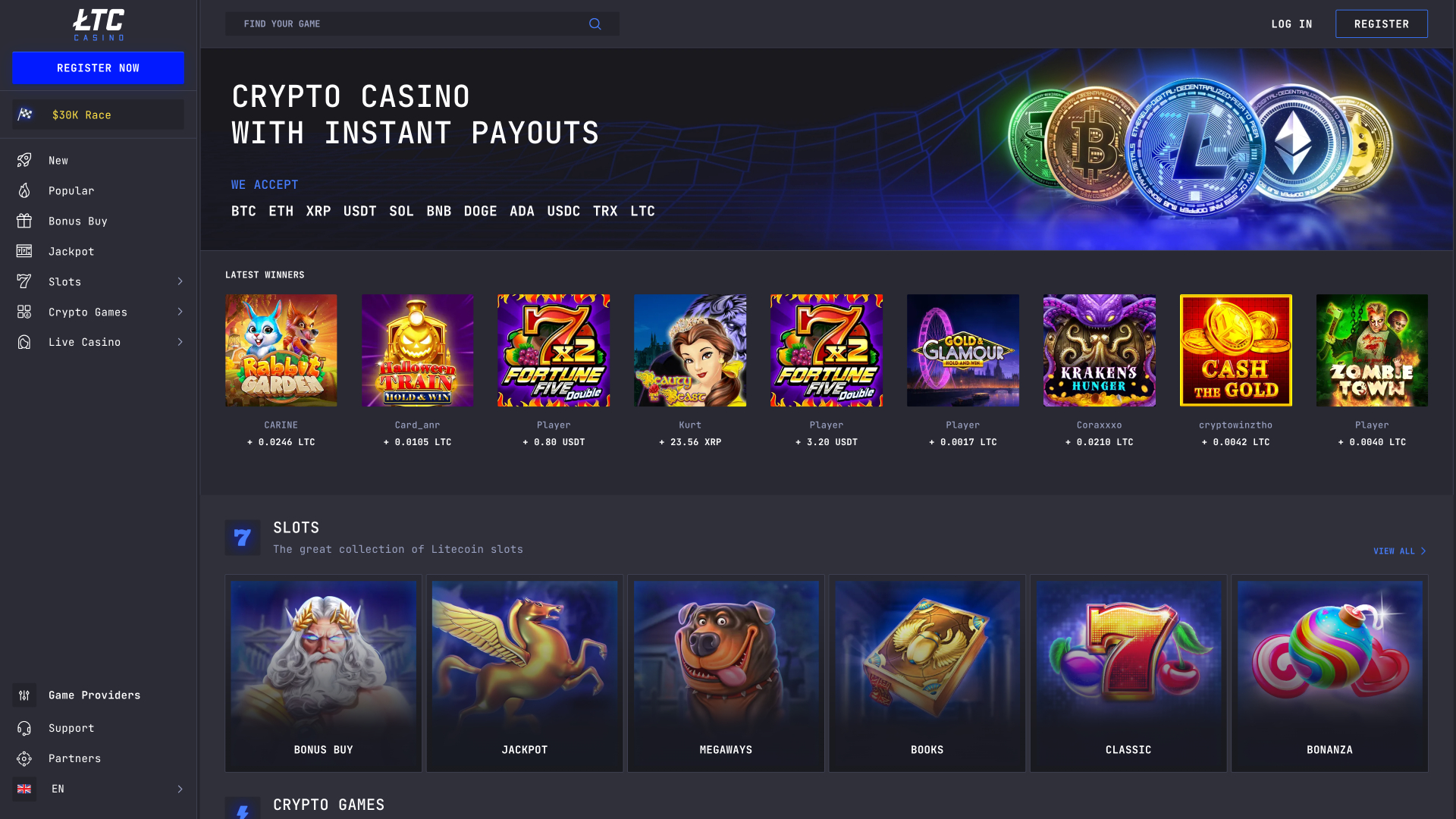 LTC Casino Desktop Homepage