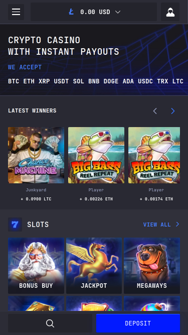 LTC Casino Mobile Homepage