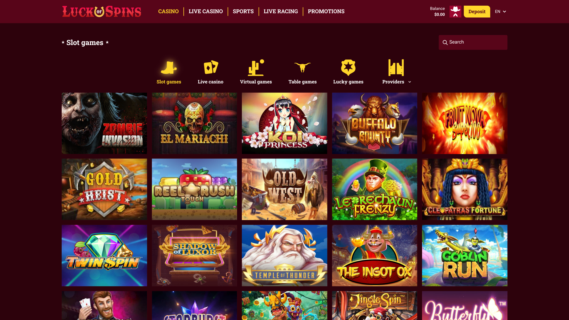 Luck Of Spins Casino Desktop Games