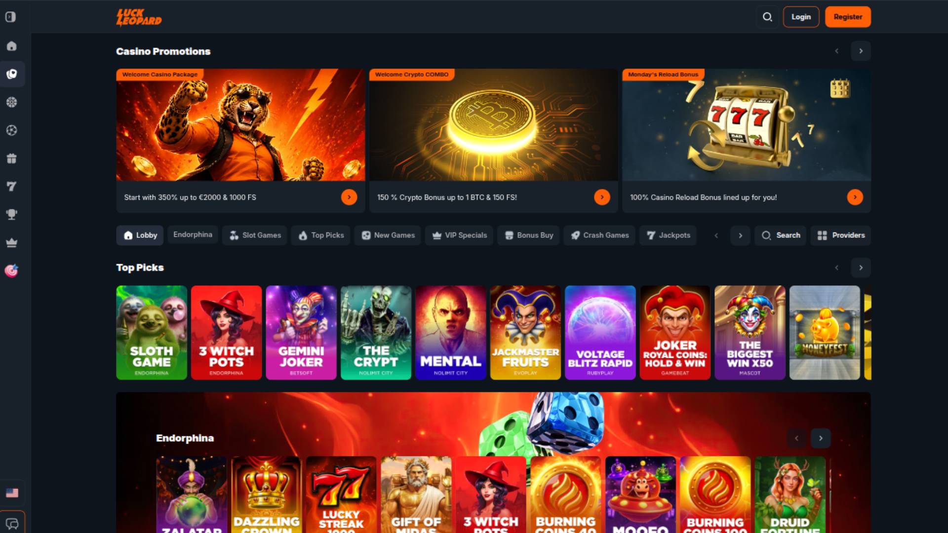 Games page screenshot of Luck Leopard Casino