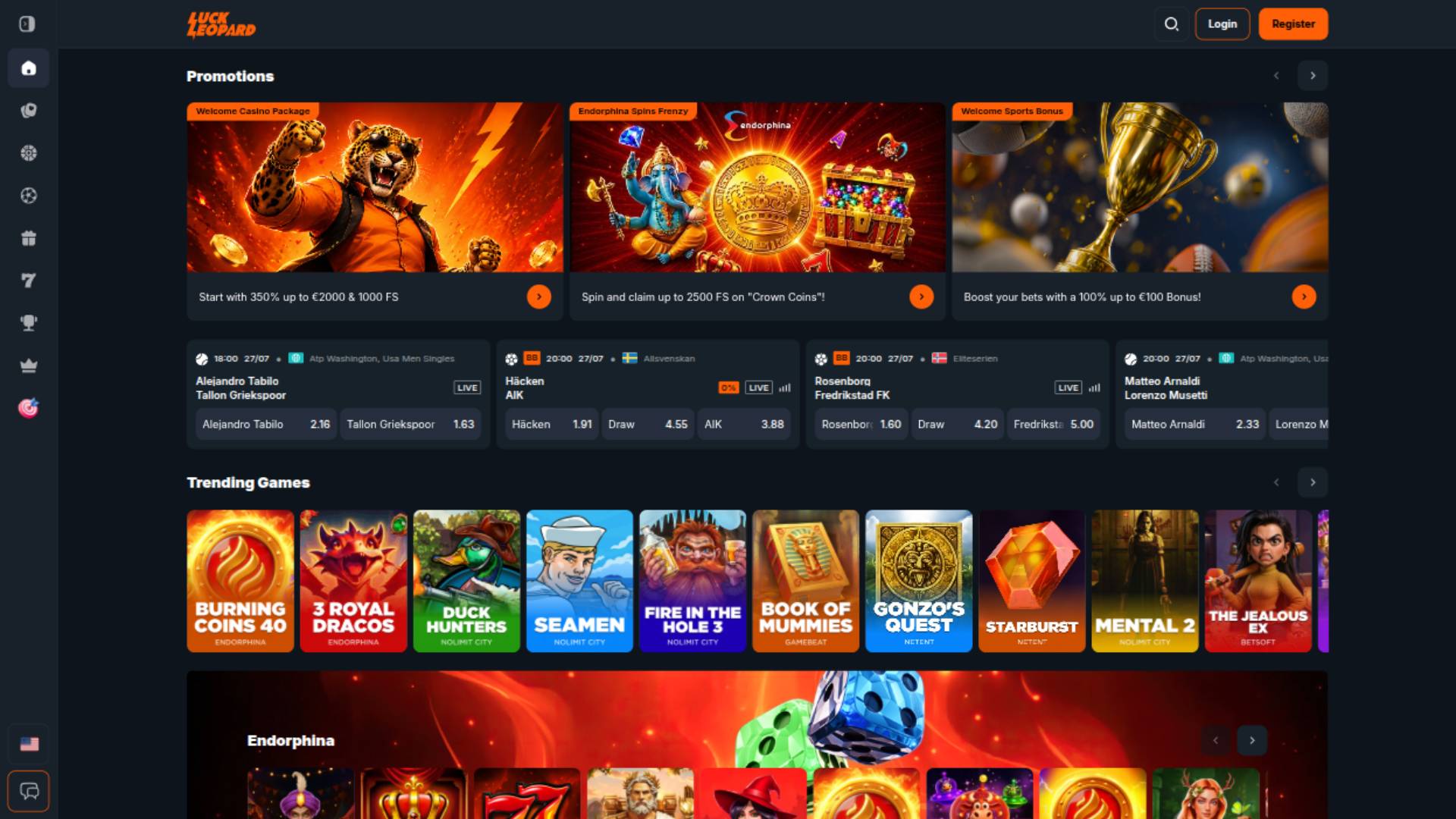 Homepage screenshot of Luck Leopard Casino