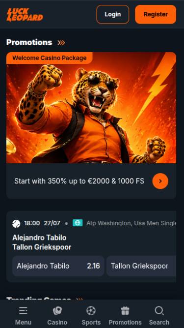 Homepage mobile screenshot of Luck Leopard Casino
