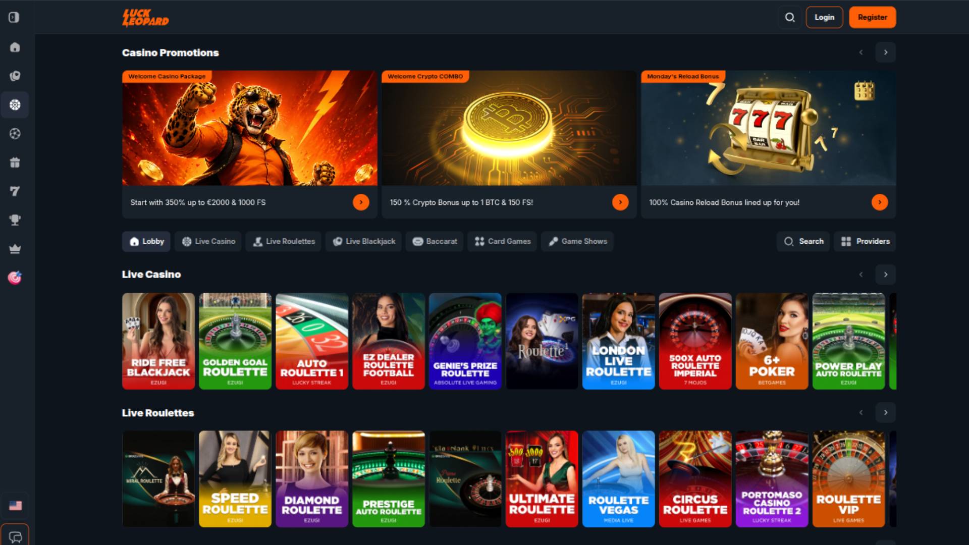 Live page screenshot of Luck Leopard Casino