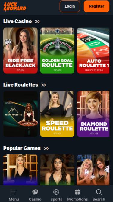 Live mobile page screenshot of Luck Leopard Casino