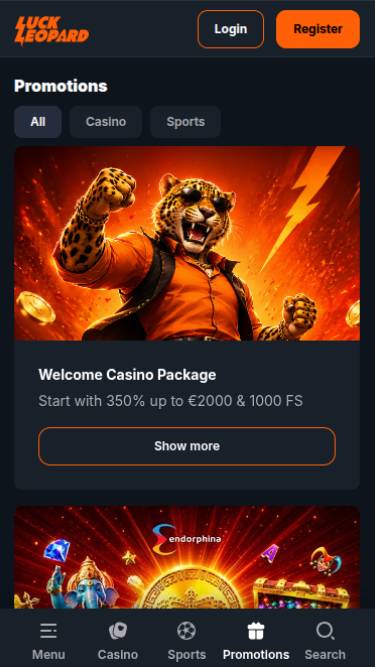 Promotions mobile page screenshot of Luck Leopard Casino