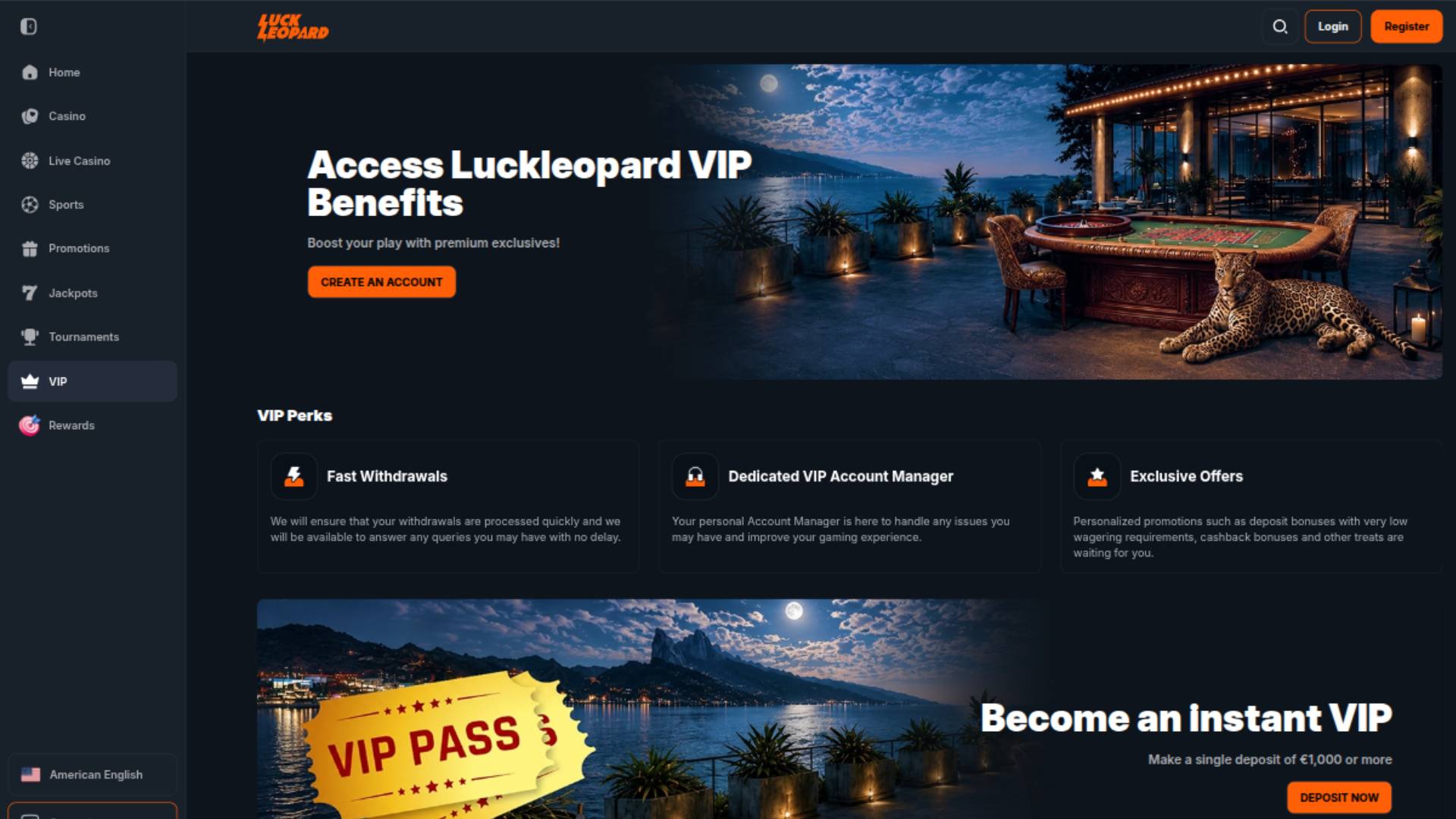 VIP page screenshot of Luck Leopard Casino