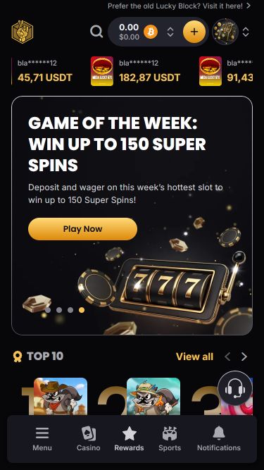 Lucky Block Casino Mobile Homepage