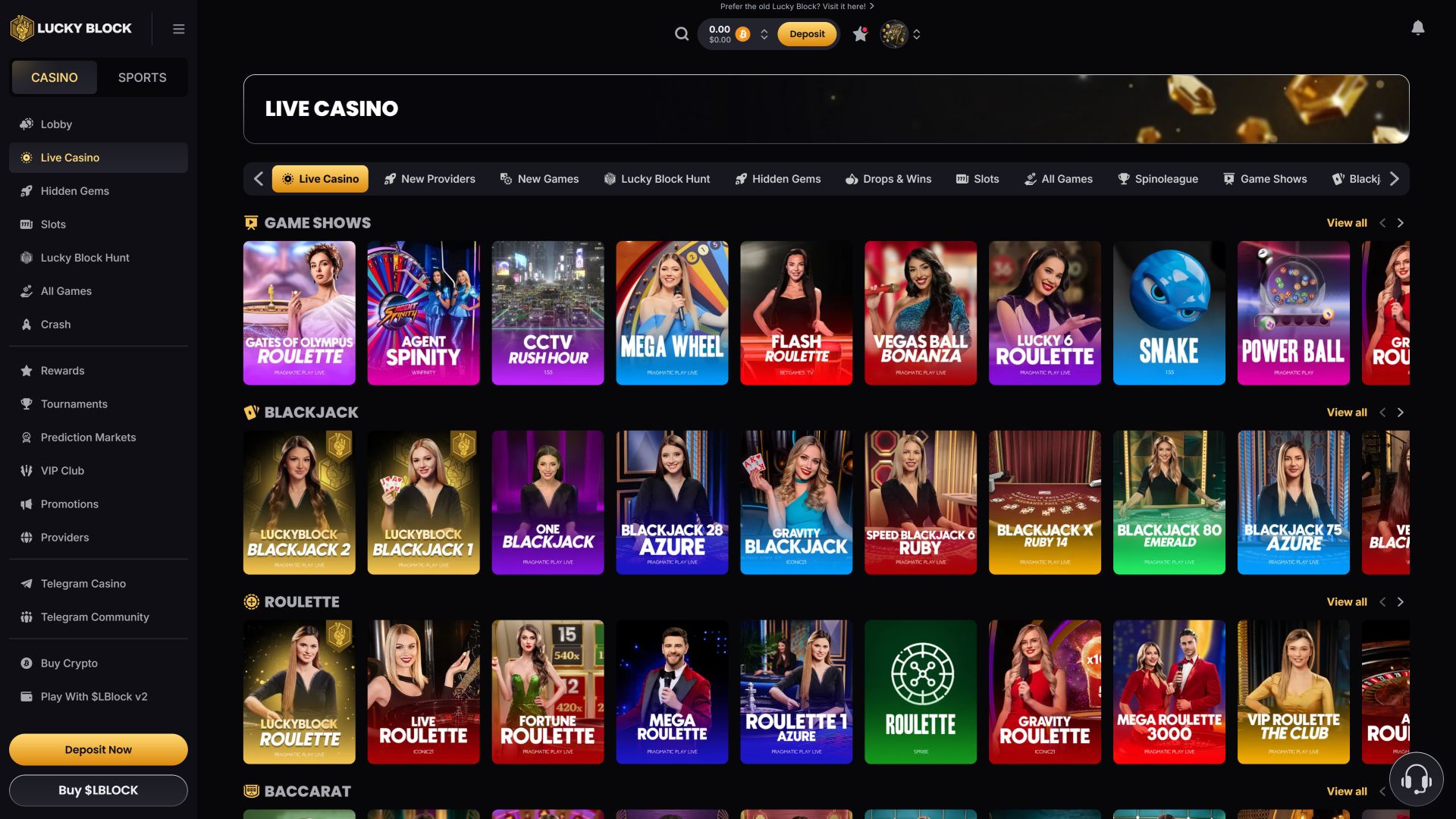 Lucky Block Casino Desktop Live Dealer