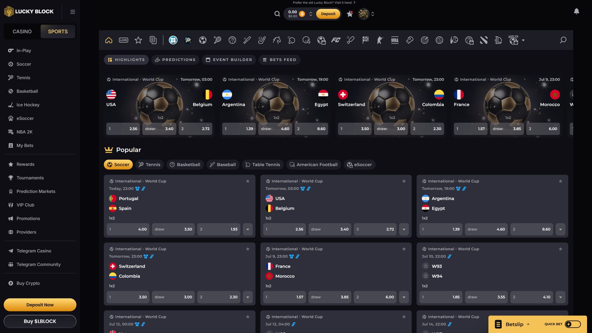 Lucky Block Casino Desktop Sports