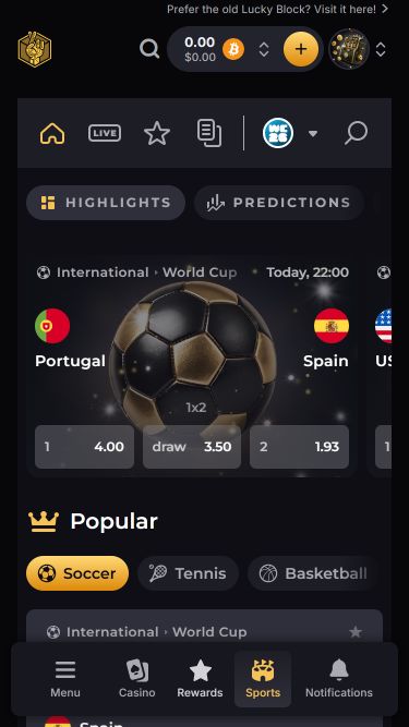 Lucky Block Casino Mobile Sports