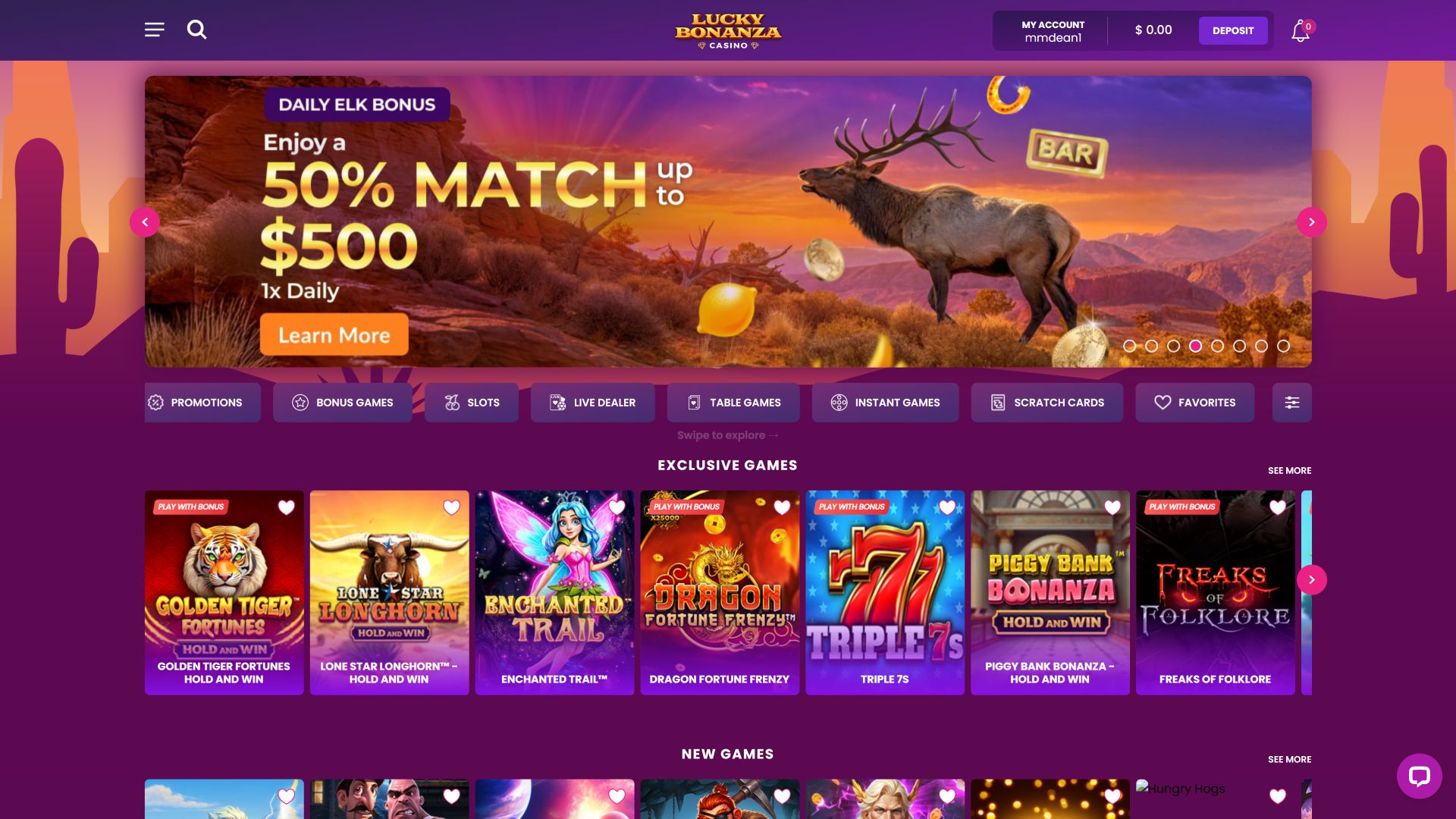 Lucky Bonanza Casino Desktop Homepage