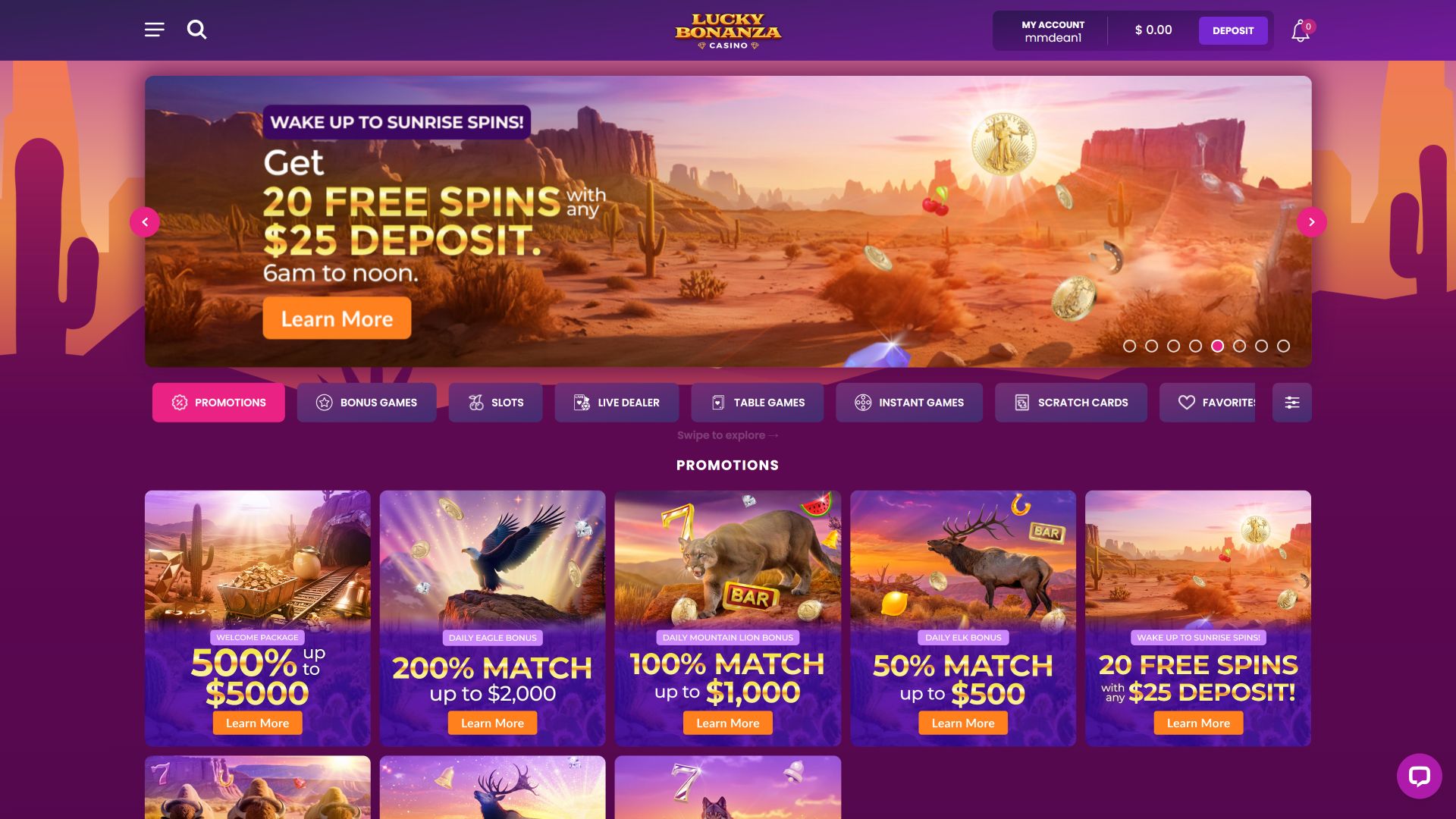 Lucky Bonanza Casino Desktop Promotions
