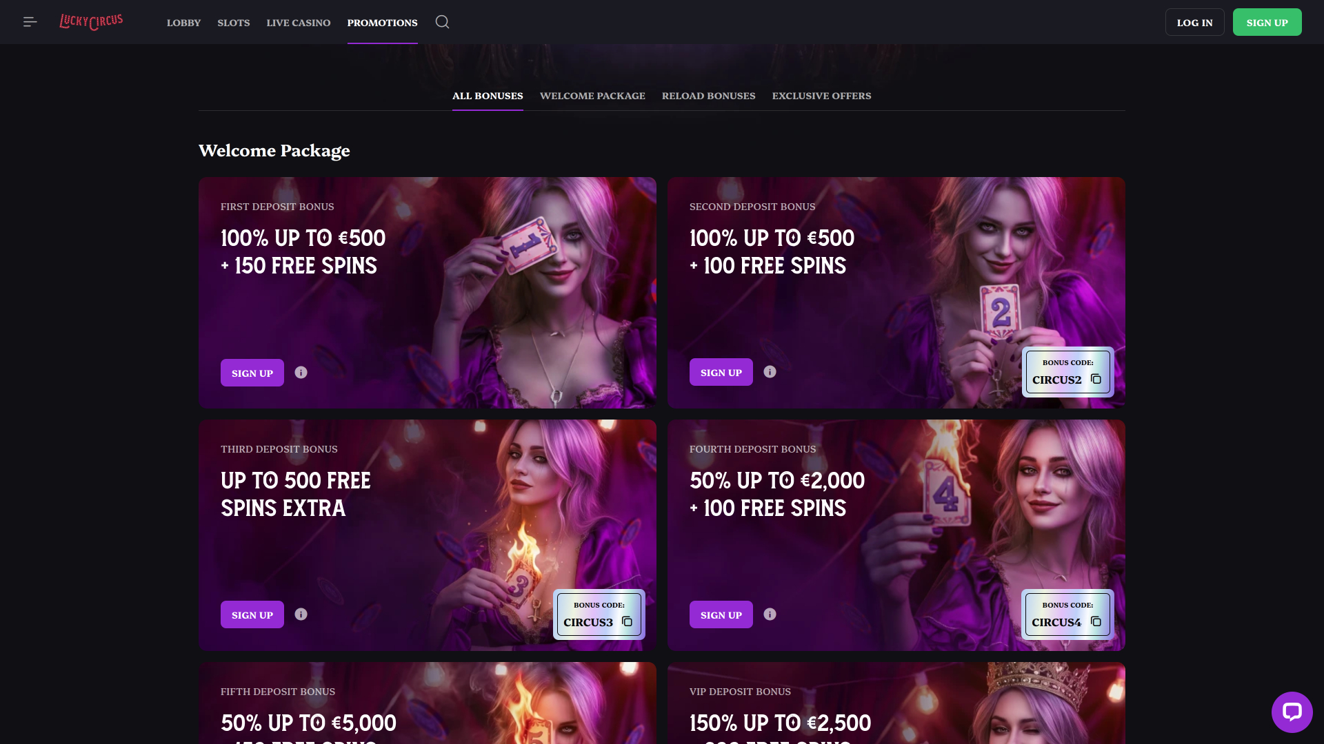 Lucky Circus Casino Desktop Promotions