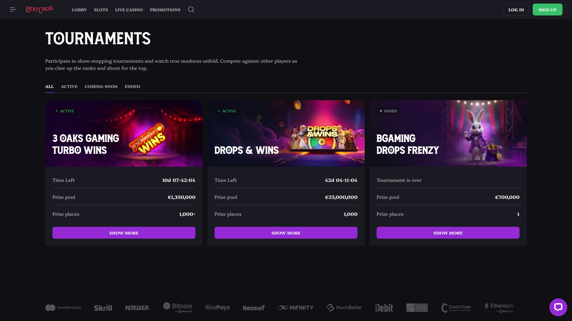 Lucky Circus Casino Desktop Tournaments