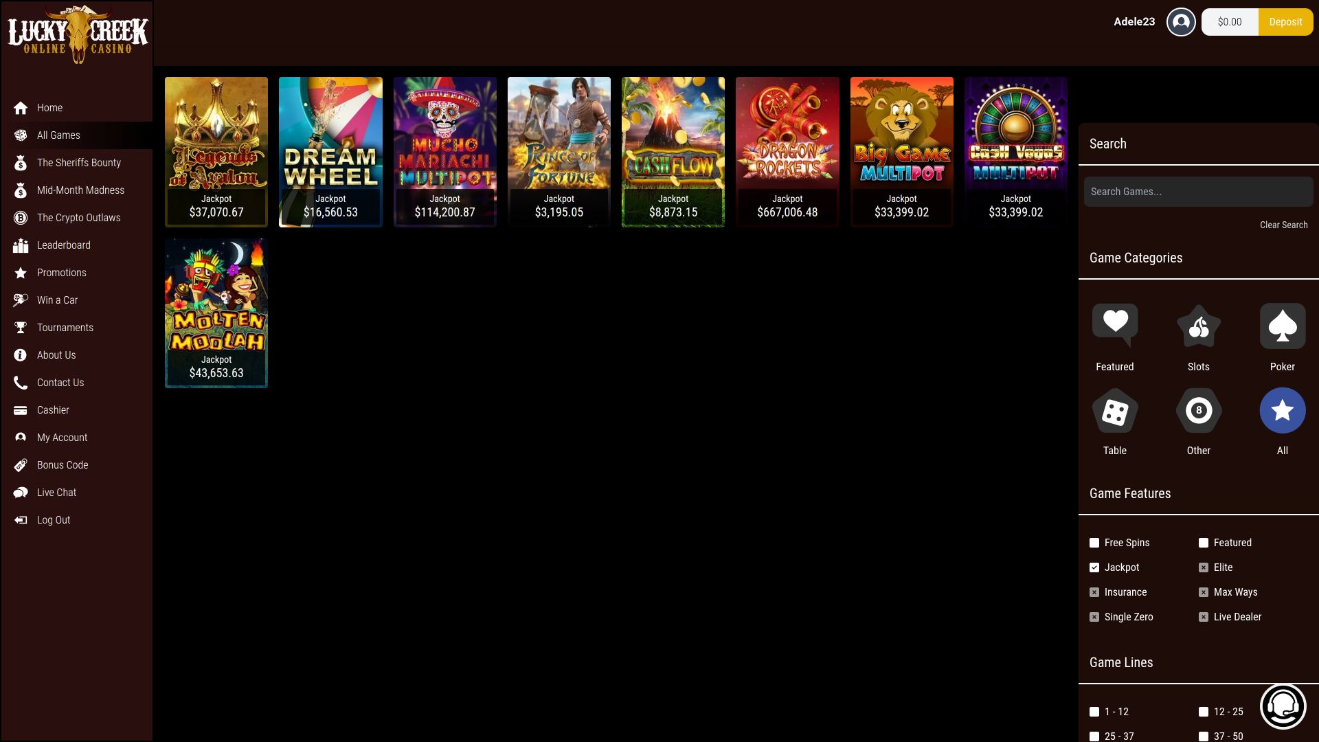 Lucky Creek Casino Desktop Jackpot 