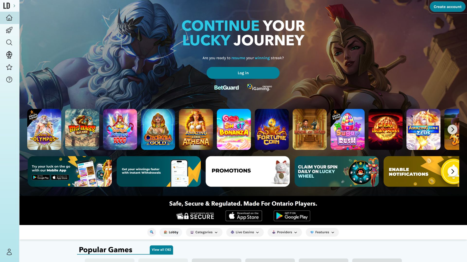 Lucky Days Casino Desktop Homepage