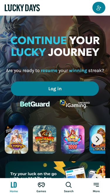 Lucky Days Casino Mobile Homepage