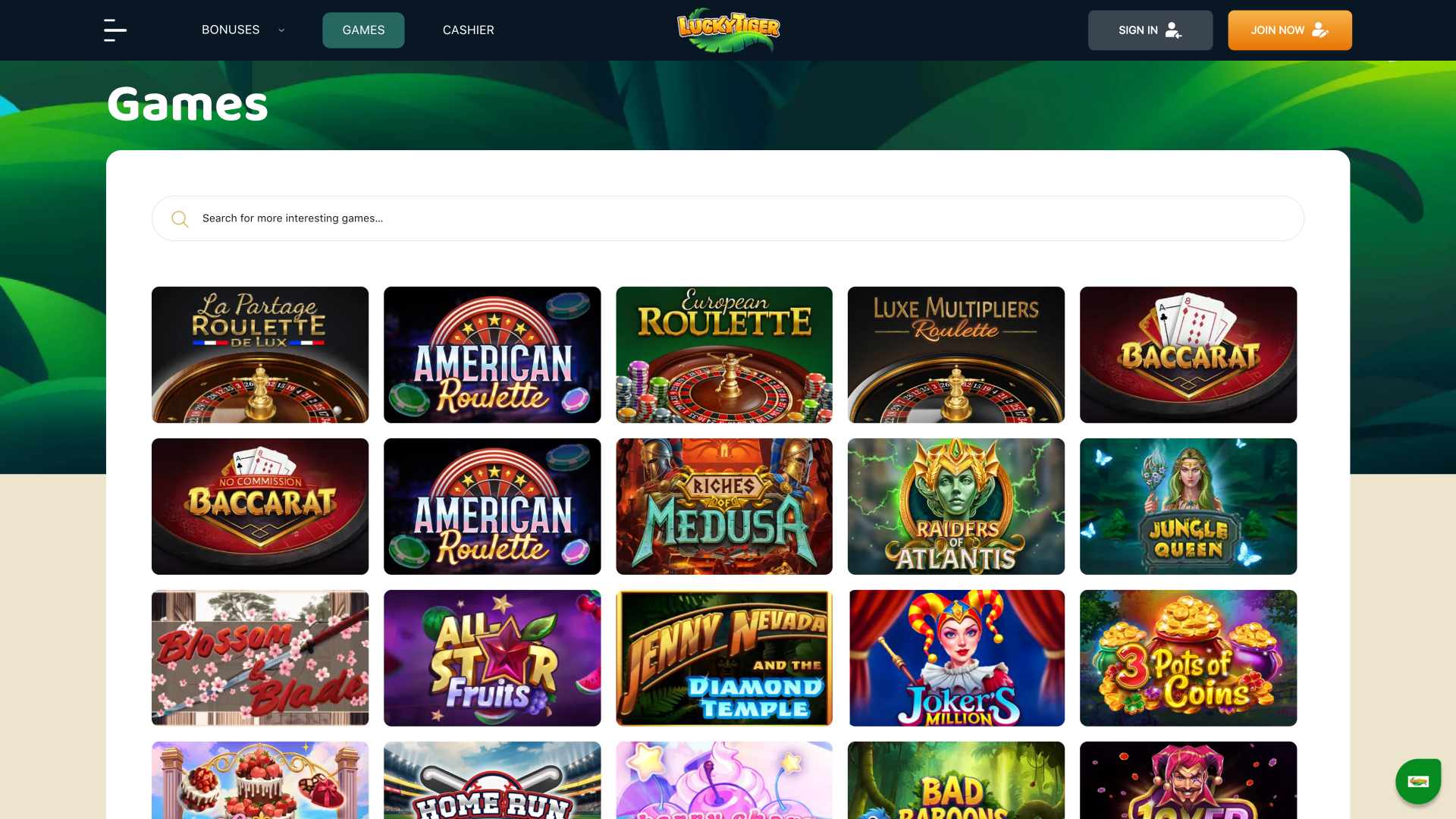 Lucky Tiger Casino Desktop Games
