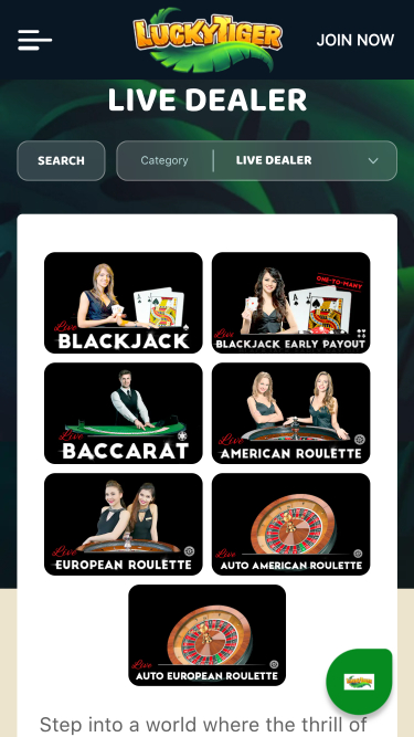 Lucky Tiger Casino Mobile Live Dealer