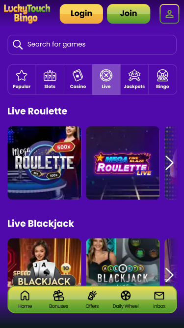 Lucky Touch Bingo Mobile Live Dealer