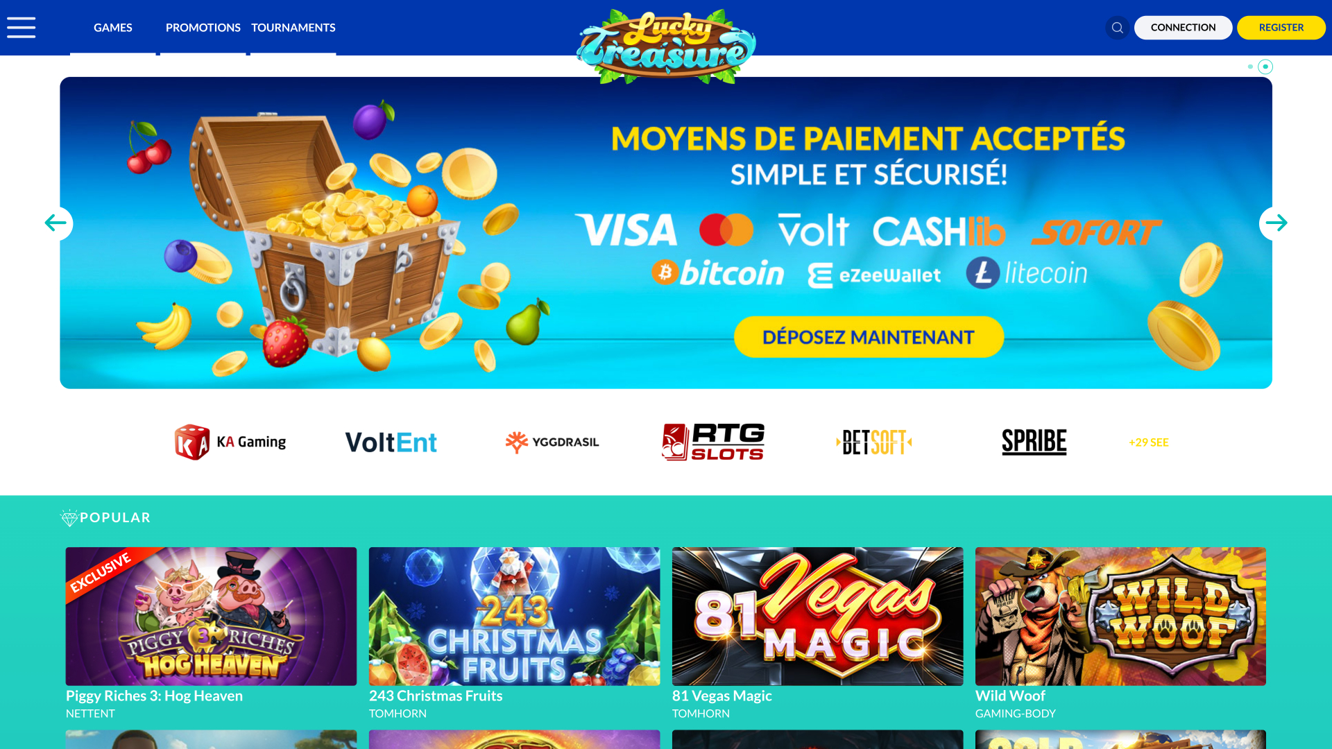 Lucky Treasure Casino Desktop Homepage