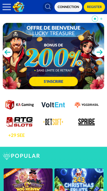 Lucky Treasure Casino Mobile Homepage