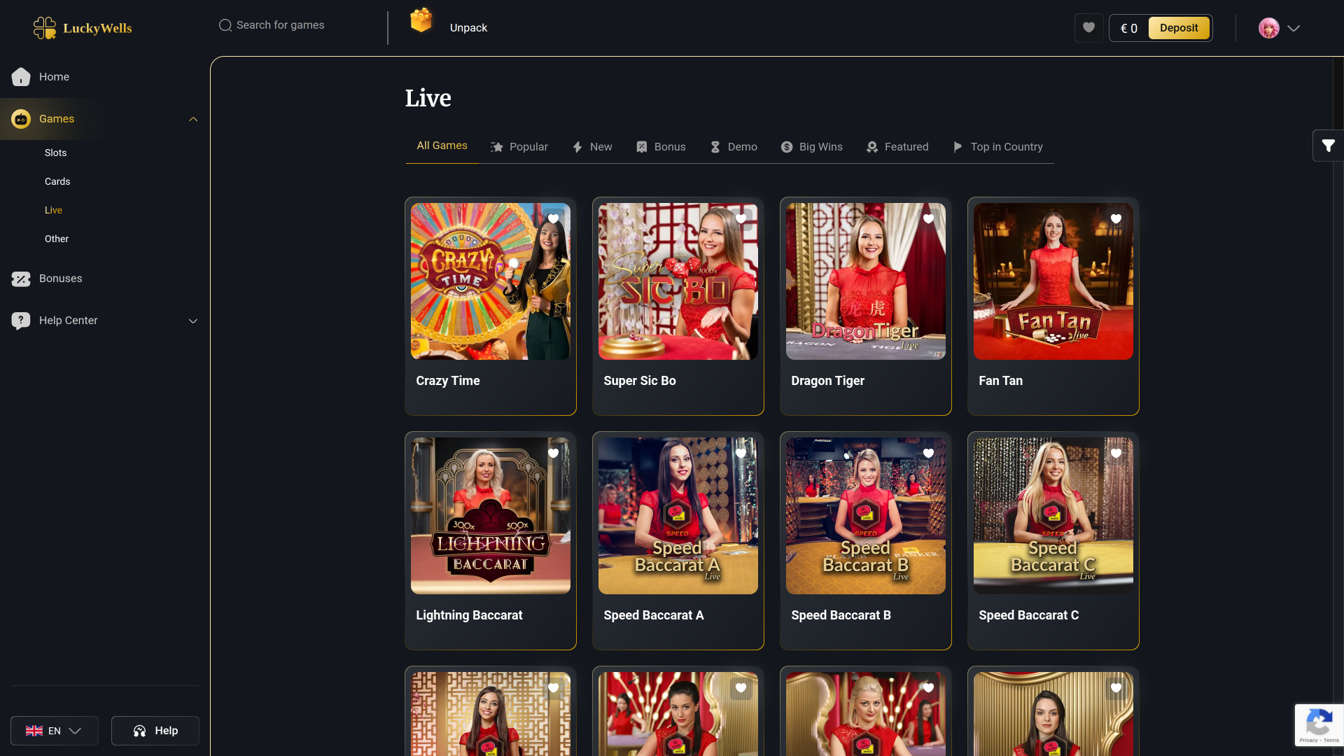 Lucky Wells Casino Desktop Live Dealer