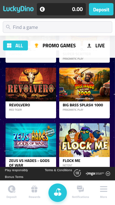 Luckydino Casino Mobile Games