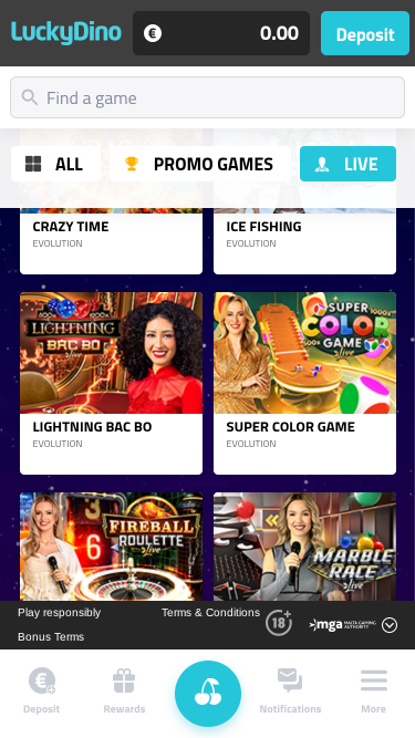 Luckydino Casino Mobile Live Dealer