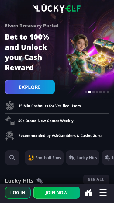 Luckyelf Casino Mobile Homepage