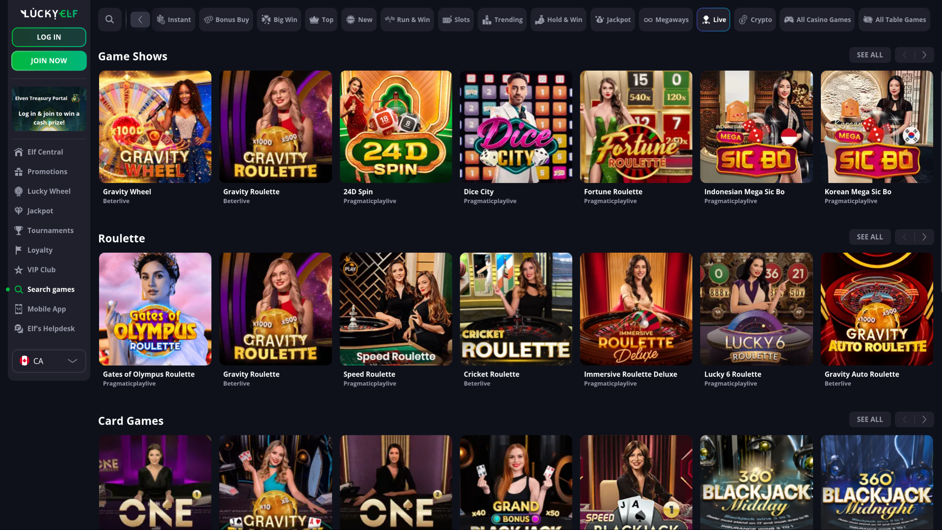 Luckyelf Casino Desktop Live Dealer