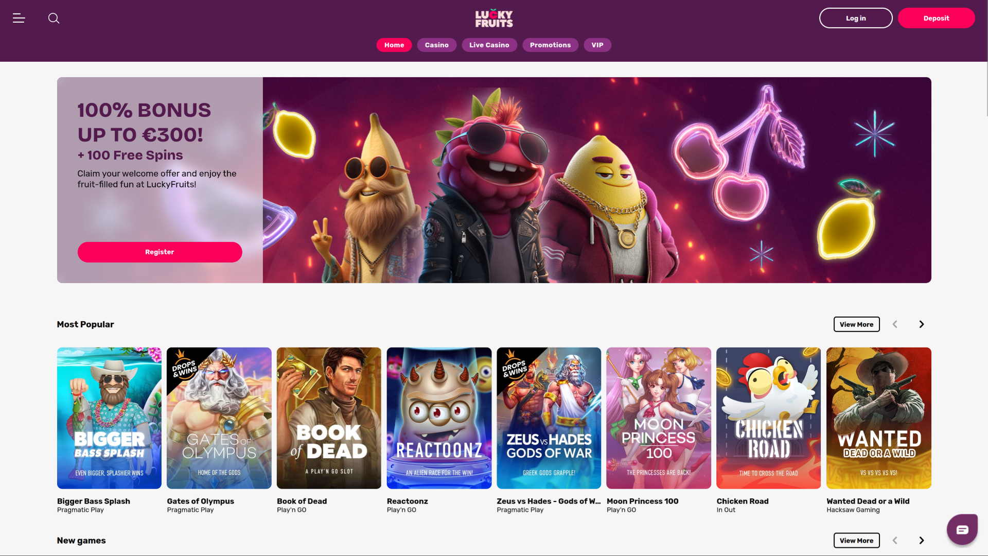 LuckyFruits Casino Desktop Homepage