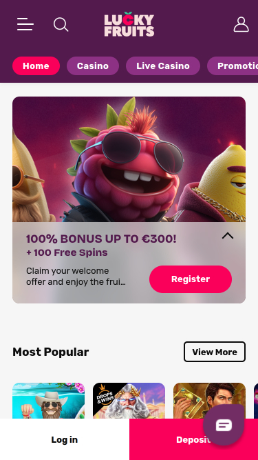 LuckyFruits Casino Mobile Homepage
