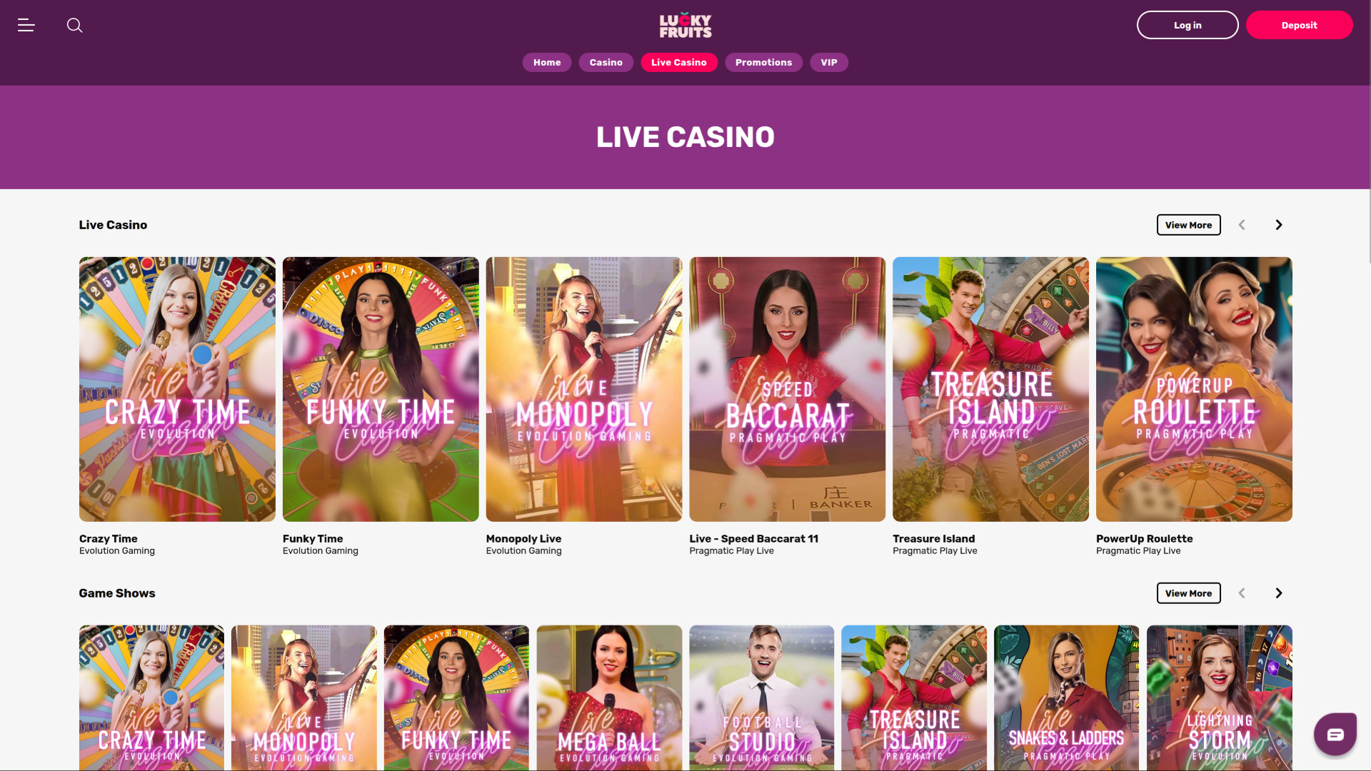 LuckyFruits Casino Desktop Live Dealer