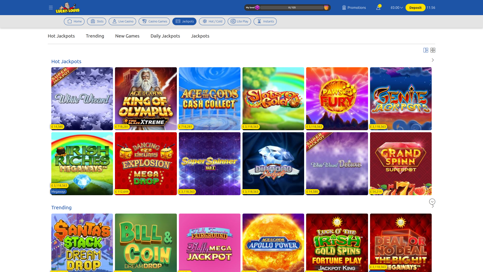LuckyLouis Casino Desktop Jackpot
