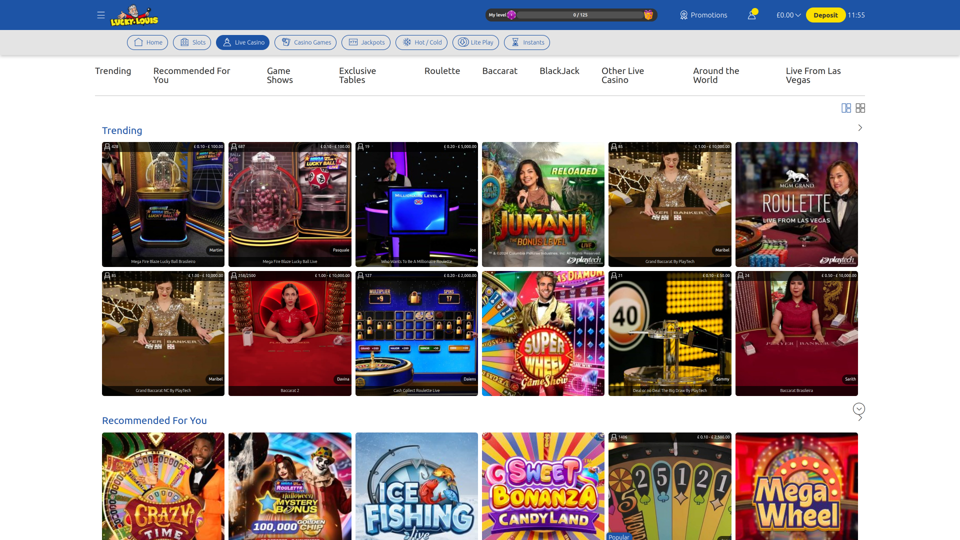 LuckyLouis Casino Desktop Live-Dealer