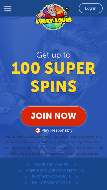LuckyLouis Casino Mobile Homepage