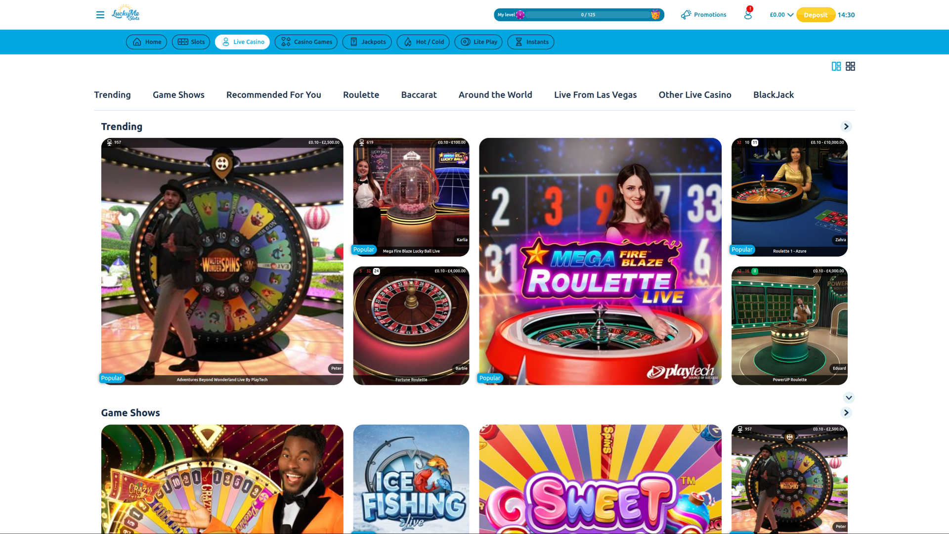LuckyMe Slots Casino Desktop Live Dealer