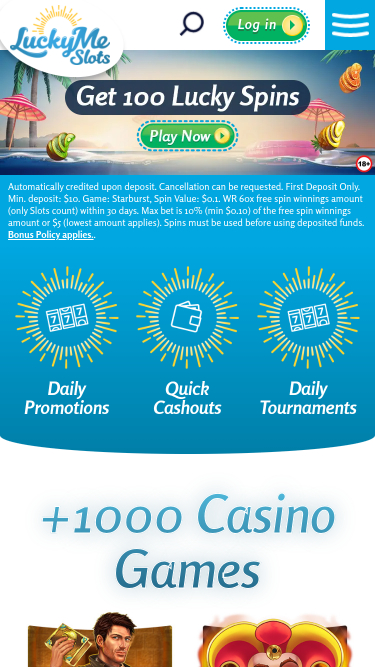 LuckyMe Slots Casino Mobile Homepage