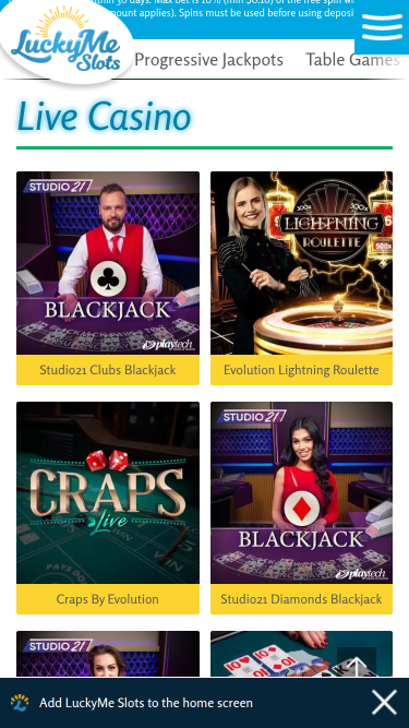 LuckyMe Slots Casino Mobile Live Dealer
